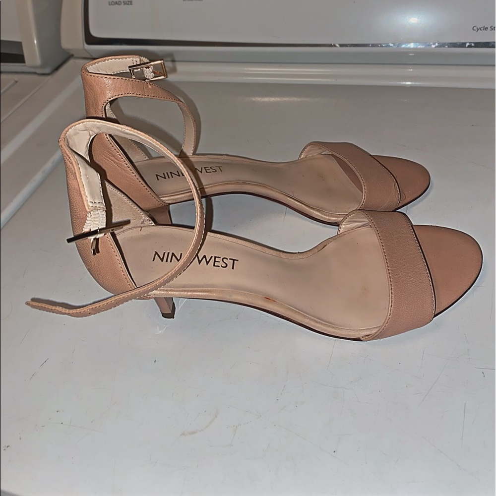 Nine West Nude ankle strap open toe heels
